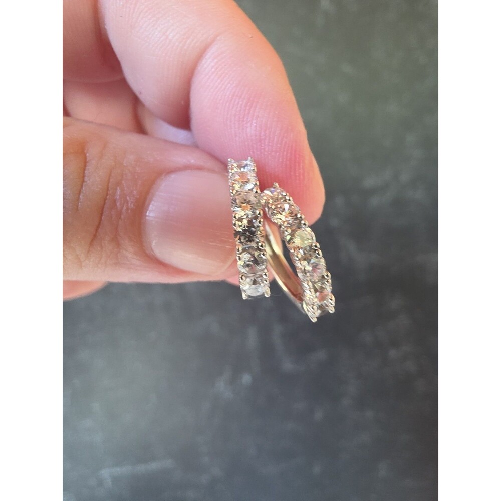 925 Sterling Silver CZ Hoop Pierced Earrings Vintage